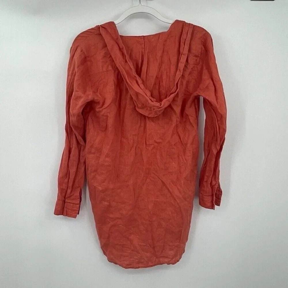 ForCynthia Womens Cover Up Small Salmon Pink V Neck Linen Casual Beachwear Knit